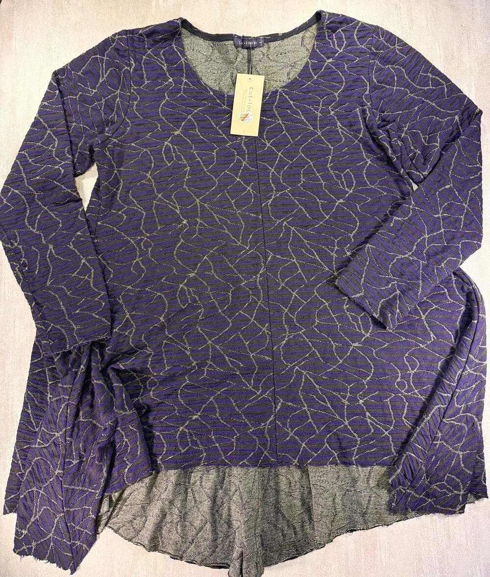 Cut Loose Purple Abstract Jacquard High-Low Tunic Top Size L